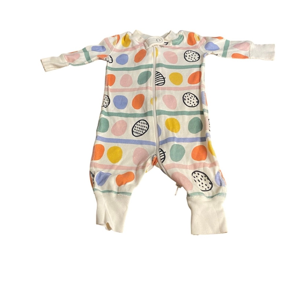 Hanna Andersson white colorful Easter eggs long sleeve zip bodysuit SIZE 0-3M